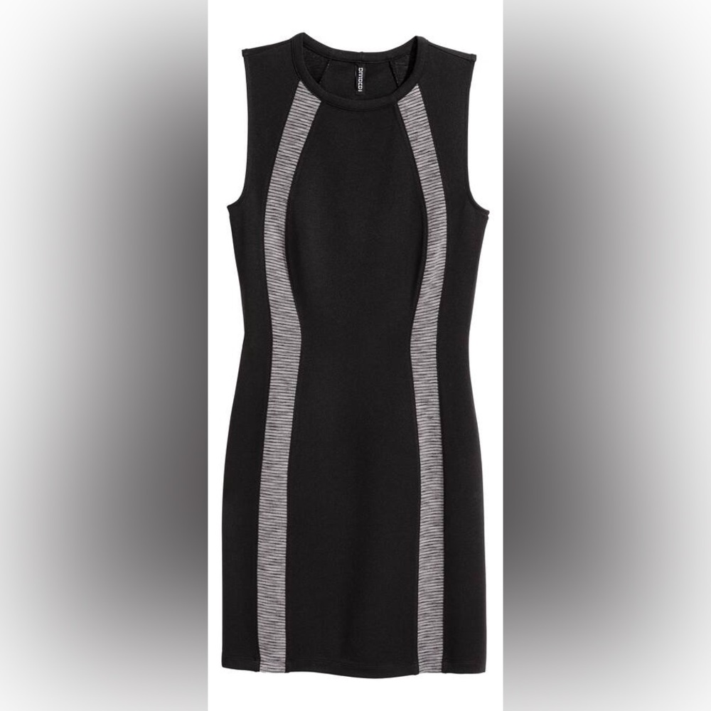 H&M Black Grey Sleeveless Jersey Dress Mini Short Bodycon - Size Medium